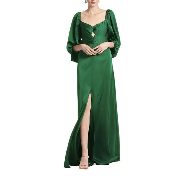 Sachin + Babi Emerald Green Size 10 Angelina Cutout Balloon Sleeve Gown NWT - Picture 1 of 11